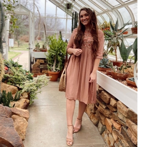 Embroidered Swiss Dot Dress - Picture 1 of 3